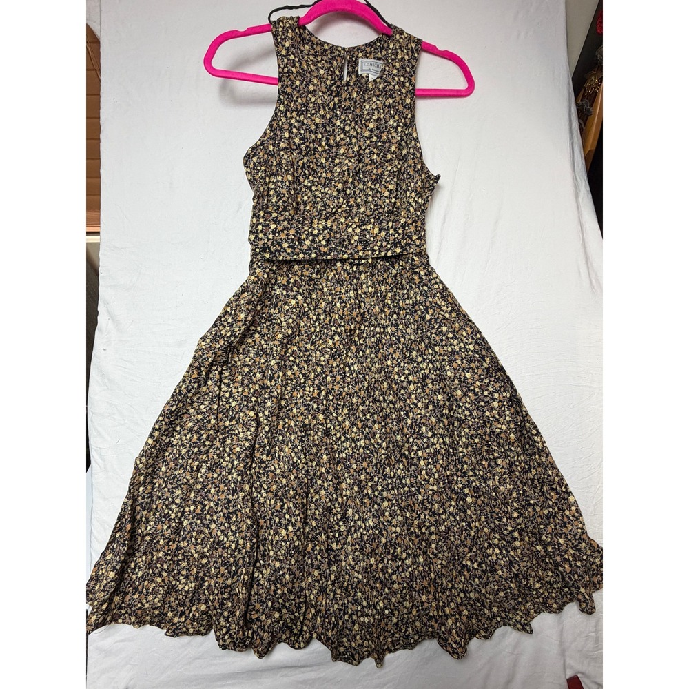 Vintage ED Michaels Melanie Drucker Floral Rayon Belted Midi Dress 5/6 90s